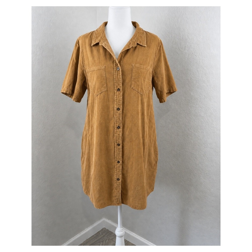 Gunit Women's M Corduroy Shirt Dress Mustard Button Front Utility Mini Dress